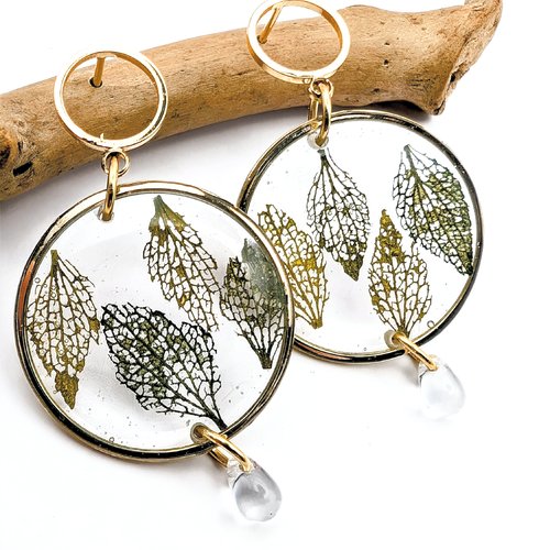 Boucles d'oreilles "pluie de dentelle" -nuances de vert-