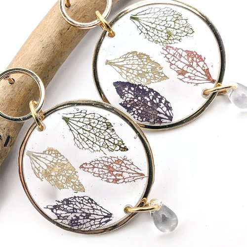 Boucles d'oreilles "pluie de dentelle" -vert/rose/beige/violet-