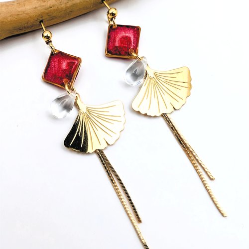 Boucles d'oreilles japonisantes "dentelle d'hortensia".