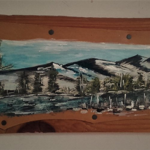 Alaska mountains - peinture sur cuir originale