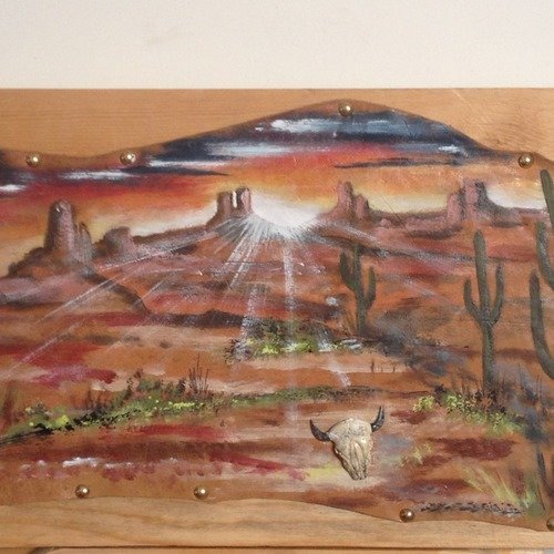 Paysage arizona - end of the day in arizona - usa - peinture originale sur cuir