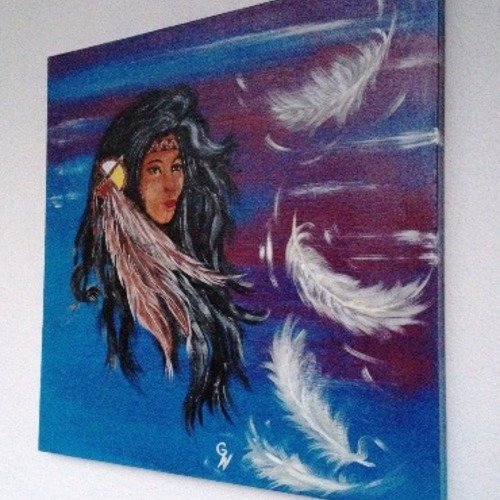 Dream feathers - peinture  originale signée - amérindienne