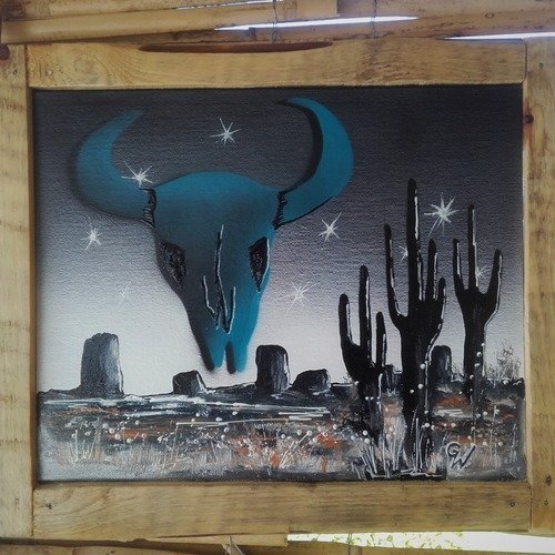 Arizona spirit  - peinture originale - skull - cactus