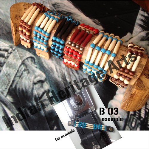 Bracelet amérindien, 3 rangs, sur commande à personnaliser - cuir, os, perles de verre, perles métal : ref : b 03