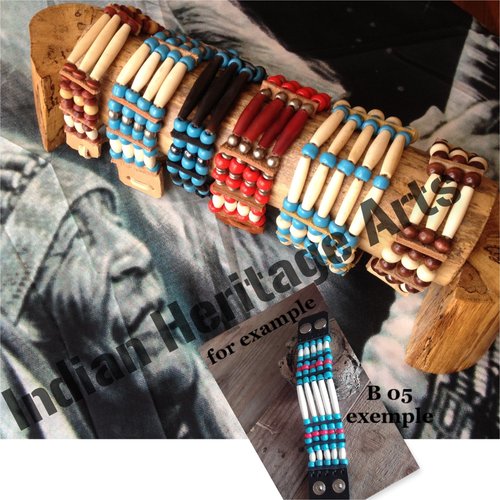 Bracelet amérindien, 5 rangs, sur commande à personnaliser - cuir, os, perles de verre, perles métal : ref : b 05