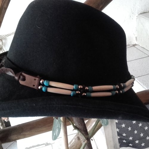 Tour de chapeau personnalisé - os naturel et perles de verre  - ref: tc 2 perso