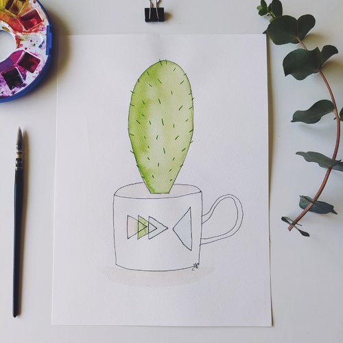 Aquarelle cactus, affiche botanique