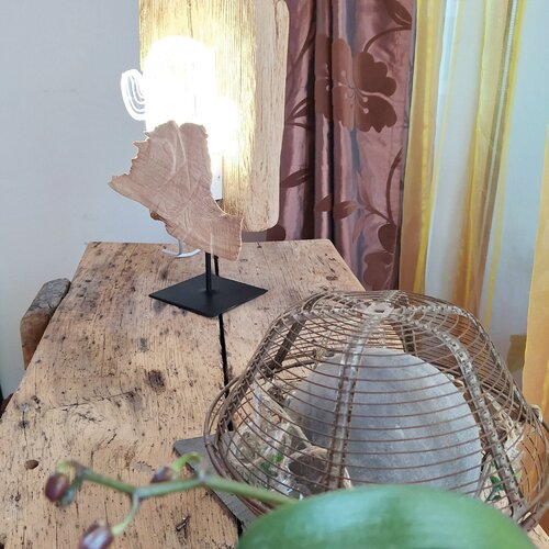 Lampe led en bois à poser, lampe de chevet en bois flotté recyclé