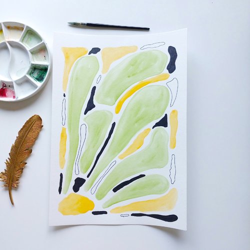 Aquarelle originale art déco, décoration murale organique abstraite, dopamine decor