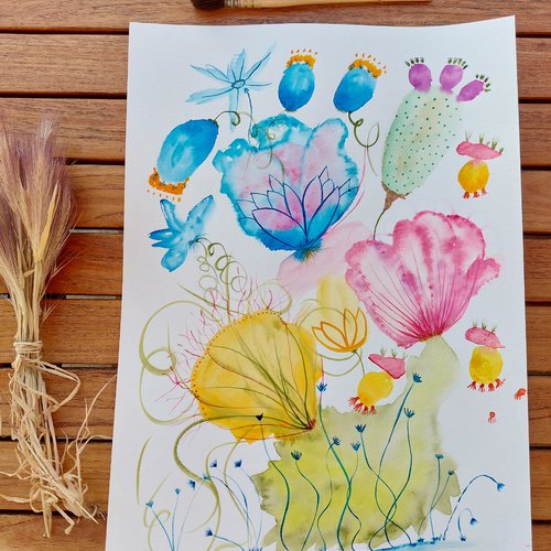 Aquarelle fleur grand format