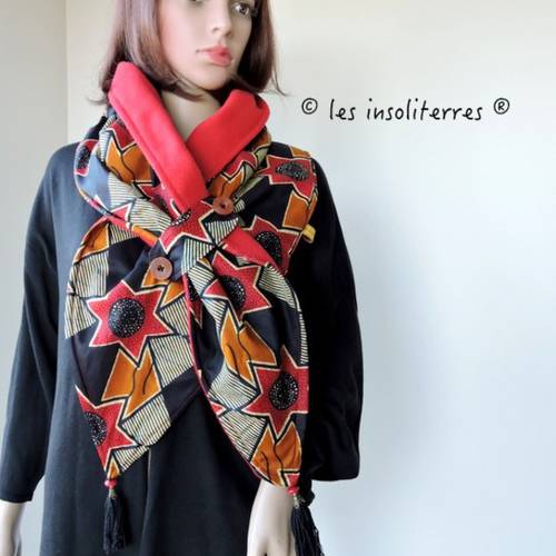Écharpe snood réversible polaire wax du sénégal imprimée Manteau en laine et wax BOUTIQUE DE WAX | BOUTIQUE | Mode