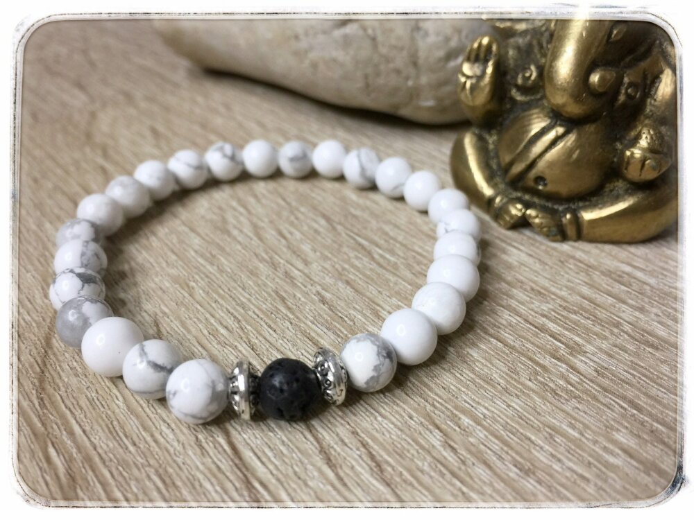 Bracelet Duo Amour & Distance en Howlite & Pierre de Lave