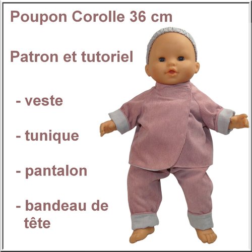 Veste, pantalon, tunique et bandeau poupon 36 cm : tutoriel et patron