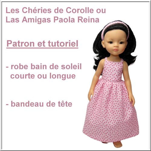 Patron et tutoriel : robe à bretelle et bandeau de tête pour poupée 33 cm