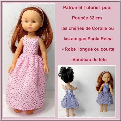 Patron et tutoriel : robe à bretelle et bandeau de tête pour poupée 33 cm