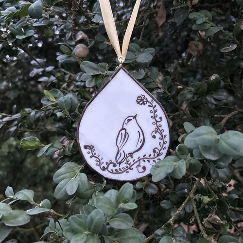 Goutte oiseau sur la branche fleurie