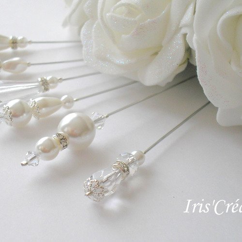 12 perles Perle Fleur Strass Pick sur tige de fil Décoration Mariage Bouquet