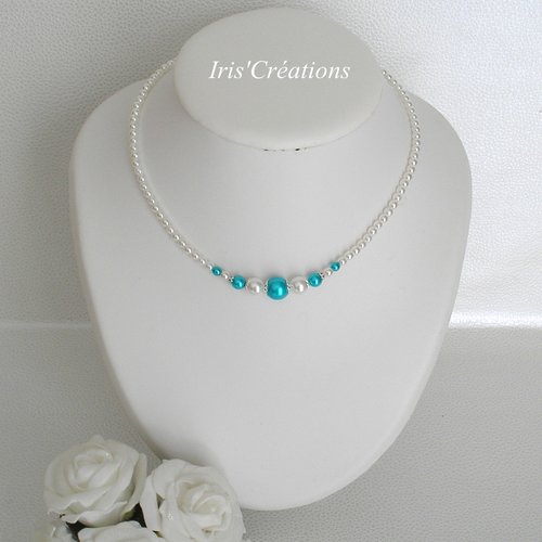 Collier mariage gina perles renaissance blanches et turquoise 