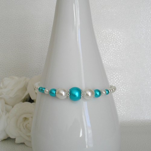Bracelet mariage gina perles renaissance blanches et turquoise 