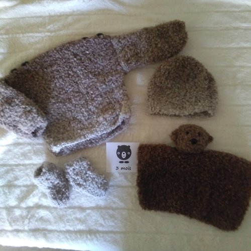 Ensemble bébé marron fait main : 3 mois