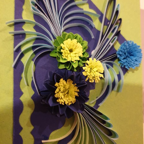 Carte anniversaire , fête, enfant, femme, carte quilling, fleurs quilling