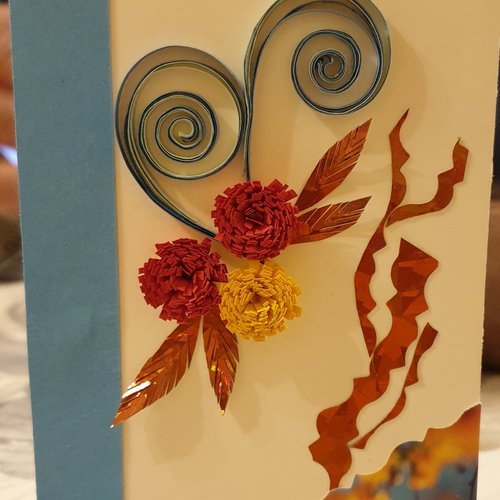 Carte anniversaire , fête, enfant, femme, carte quilling, fleurs quilling