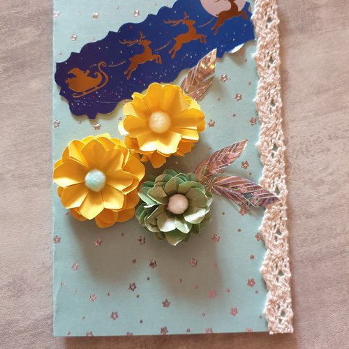 Carte noël , fête, enfant, femme, carte quilling, fleurs quilling
