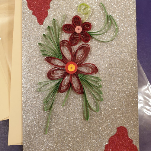 Carte noël , fête, enfant, femme, carte quilling, fleurs quilling