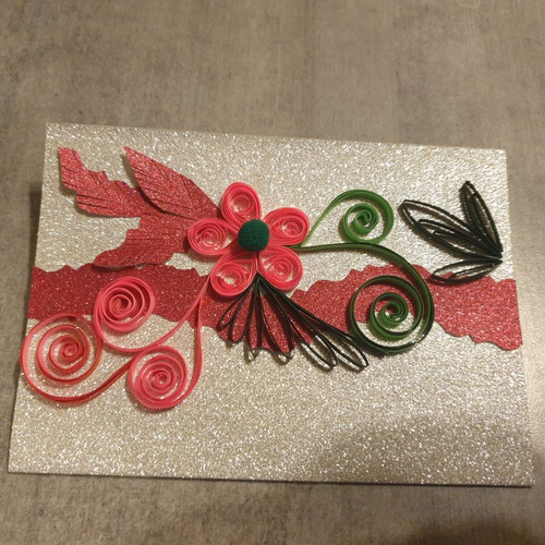 Carte noël , fête, enfant, femme, carte quilling, fleurs quilling