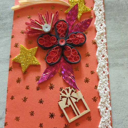 Carte noël , fête, enfant, femme, carte quilling, fleurs quilling