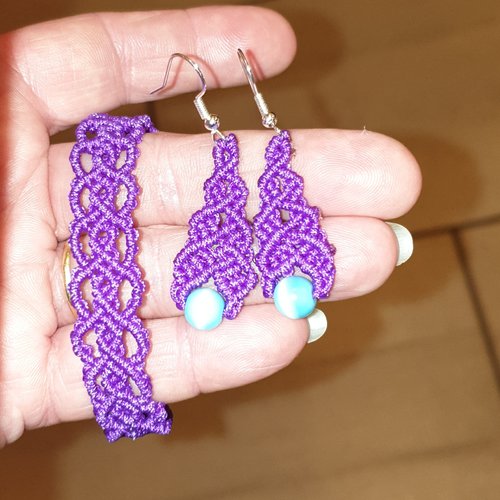 Parure micro macramé violet