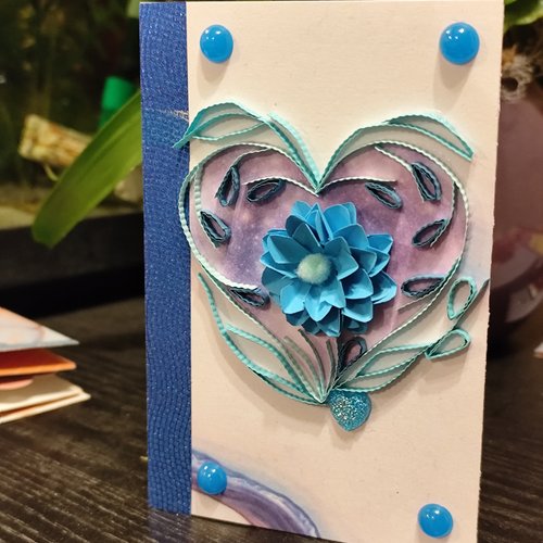Carte saint valentin, fête, enfant, femme, carte quilling, fleurs quilling