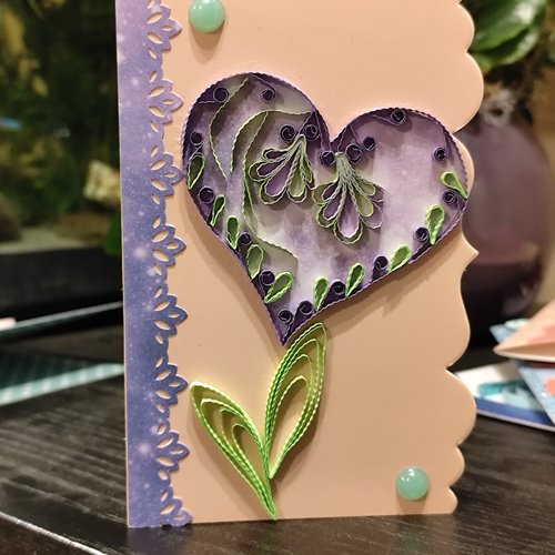 Carte saint valentin, fête, enfant, femme, carte quilling, fleurs quilling