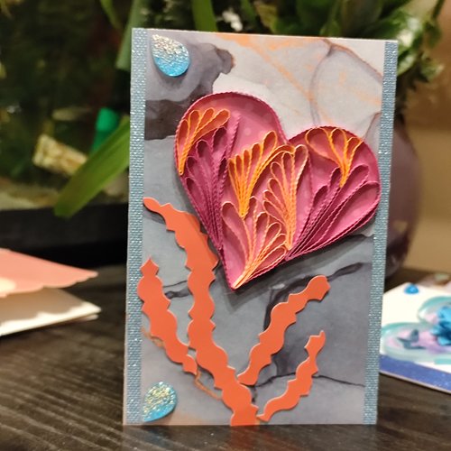 Carte saint valentin, fête, enfant, femme, carte quilling, fleurs quilling