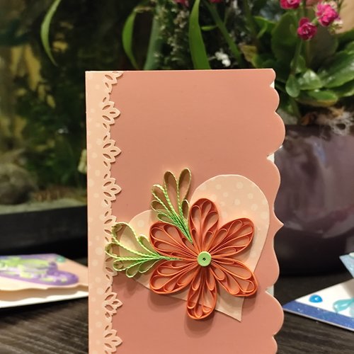 Carte saint valentin, fête, enfant, femme, carte quilling, fleurs quilling