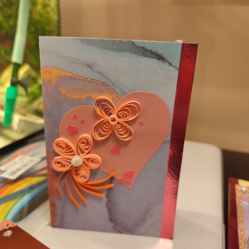 Carte saint valentin, fête, enfant, femme, carte quilling, fleurs quilling