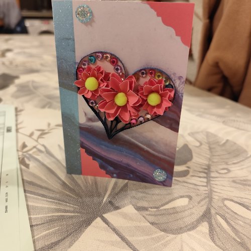 Carte saint valentin, fête, enfant, femme, carte quilling, fleurs quilling