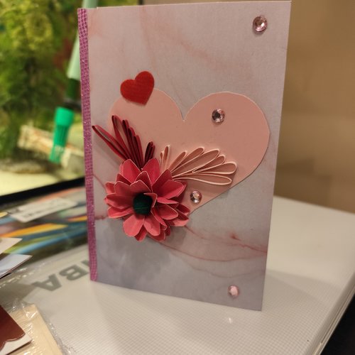 Carte saint valentin, fête, enfant, femme, carte quilling, fleurs quilling