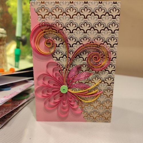 Carte anniversaire , fête, enfant, femme, carte quilling, fleurs quilling
