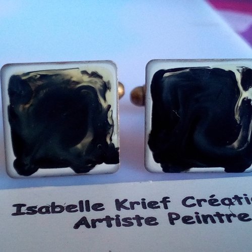 Art modern par artiste,boutons manchette carré laiton bronze,gothique boheme hippie,accessoire homme chemise,jaune noir blanc,abstrait