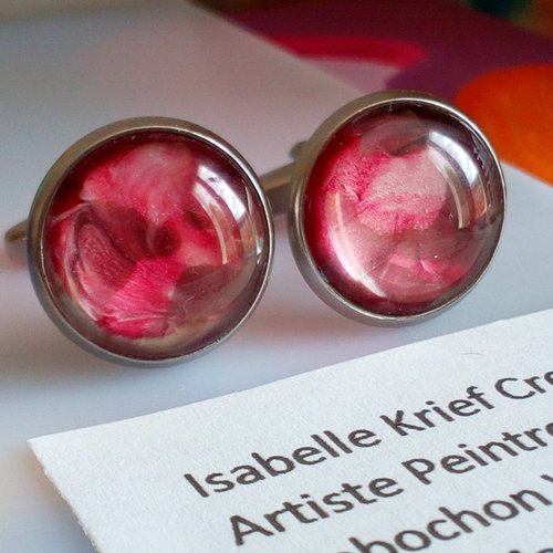 Verre peint ,boutons de manchette acier avec cabochons ronds en,fait mains en france,cadeau fete anniversaire noel,art abstrait