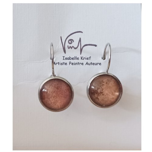 Aquarelle originale,artiste peintre française,dormeuses argentees rhodie,cabochon rouge marron ,bobo boho gothique