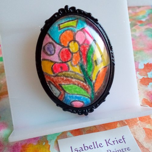 Aquarelle art nouveau fleuri,broche ovale avec cabochon en verre,cadeau fete anniversaire novel,boho bobo gothique victorien