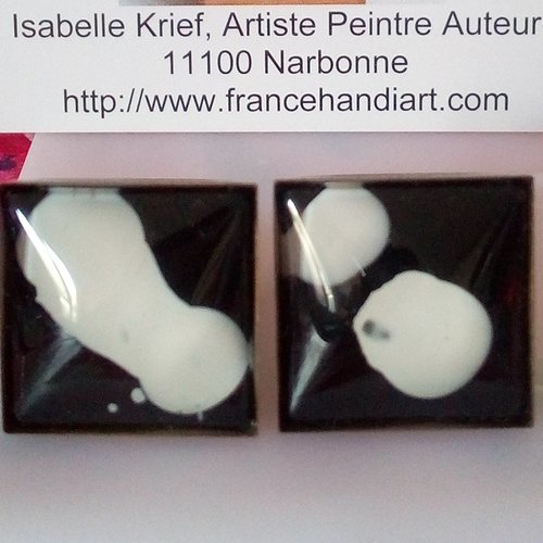 Verre peint,boutons manchette laiton avec cabochons carré noir blanc,fait mains en france,cadeau fete anniversaire noel,art contemporain
