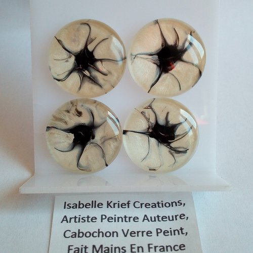 25mm,art fluide,artiste peintre contemporain,abstrait,cabochon verre rond,noir nacre blanc,cabochon rond fond plat,bricolage mercerie