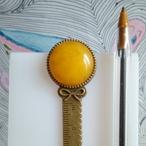Marque page regle graduation fleuri noeud mignon en laiton avec cabochon rond calcite orange quartz pierre fine precieuse,accessoire livre