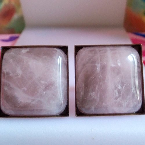 Quartz rose boutons de manchettes carres laiton bronze avec pierre fine precieuse,cadeau fete anniversaire noel,accessoire costume cravate