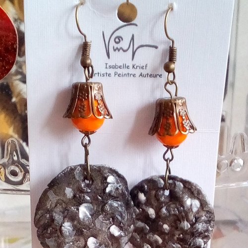 Boucles oreilles laiton bronze avec perles de boheme et pendentifs ceramique,fait mains en france,cadeau fete anniversaire noel,crochets