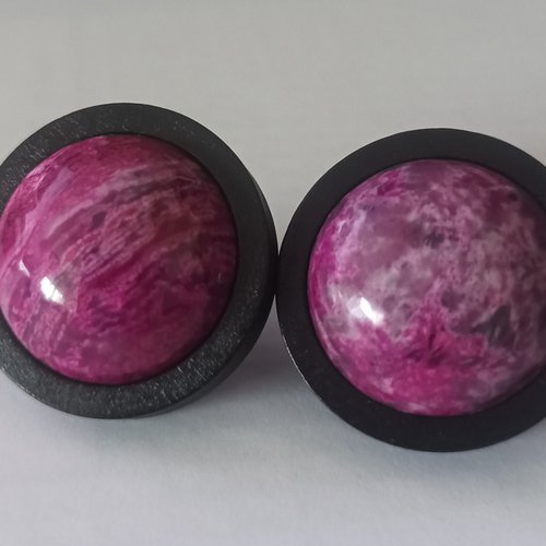 Onyx rose,clous d oreille en bois tiges acier inoxydable avec cabochons ronds 20mm pierre gemme,fait mains en france,cadeau fete noel