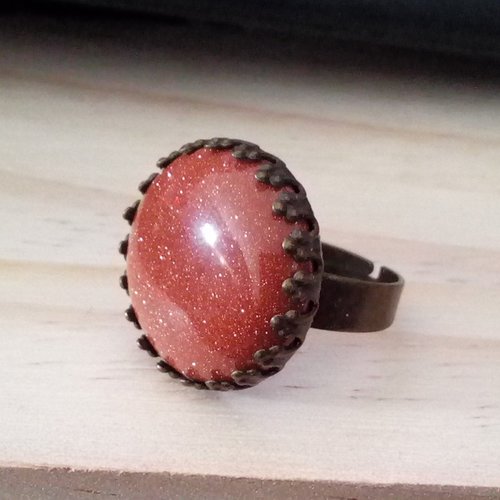 Pierre du soleil,bague laiton bronze ajustable avec cabochon rond griffes couronne,cadeau fete anniversaire noel,boho bobo gothique punk